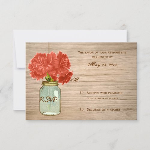 Country Rustic Mason Jar Flowers RSVP Custom Invites