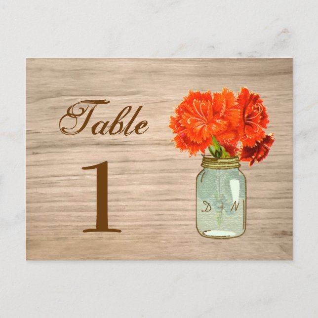 Country Rustic Mason Jar Flowers Table Number (Front)