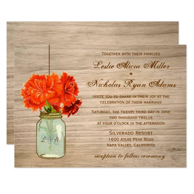 Country Rustic Mason Jar Flowers Wedding Invitation