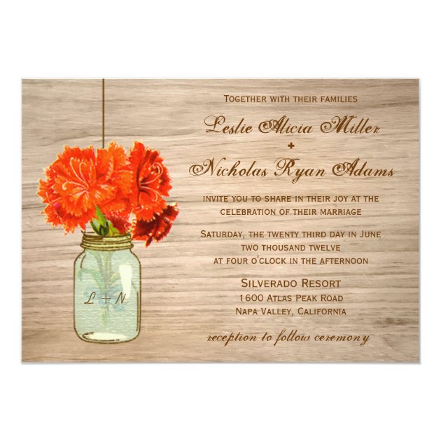 Country Rustic Mason Jar Flowers Wedding Invitation