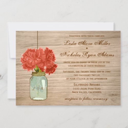 Country Rustic Mason Jar Flowers Wedding Invitation