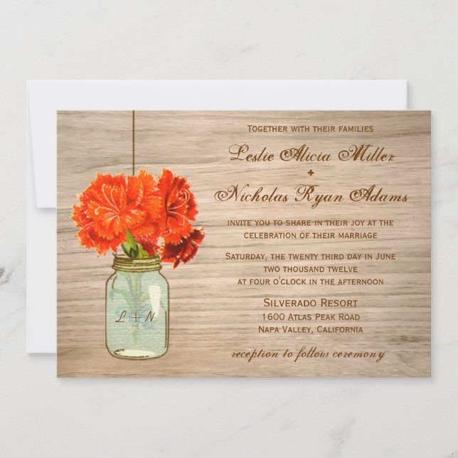 Country Rustic Mason Jar Flowers Wedding Invitation (Front)