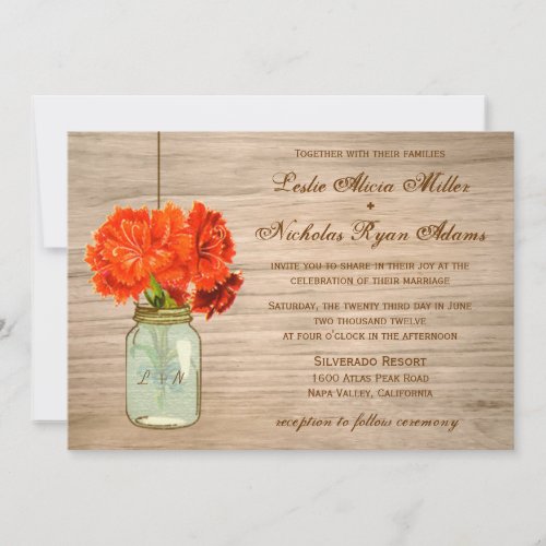 Country Rustic Mason Jar Flowers Wedding Personalized Announcements