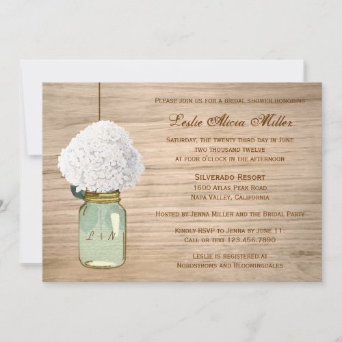 Country Rustic Mason Jar Hydrangea Bridal Shower Custom Announcements