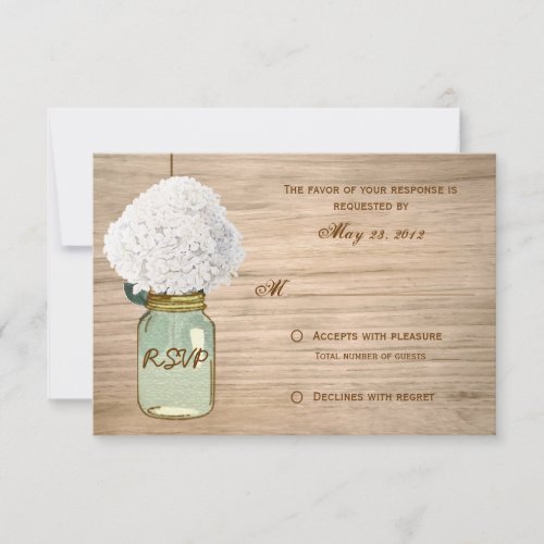 Country Rustic Mason Jar Hydrangea RSVP Invitation