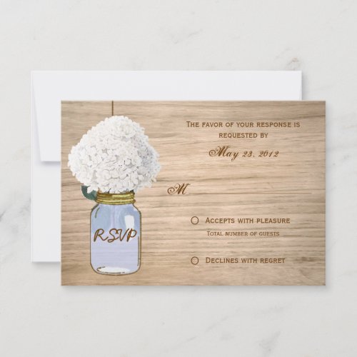 Country Rustic Mason Jar Hydrangea RSVP Announcements