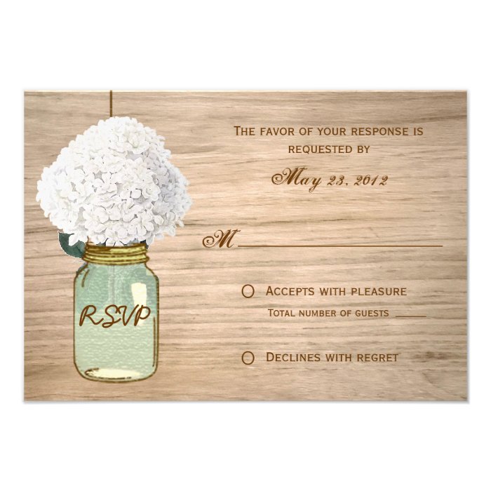 Country Rustic Mason Jar Hydrangea RSVP Personalized Announcements