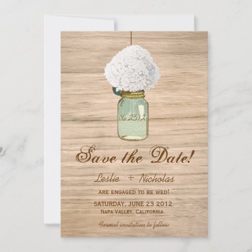 Country Rustic Mason Jar Hydrangea Save the Date