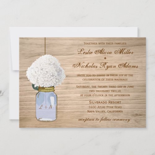Country Rustic Mason Jar Hydrangea Wedding Personalized Invites