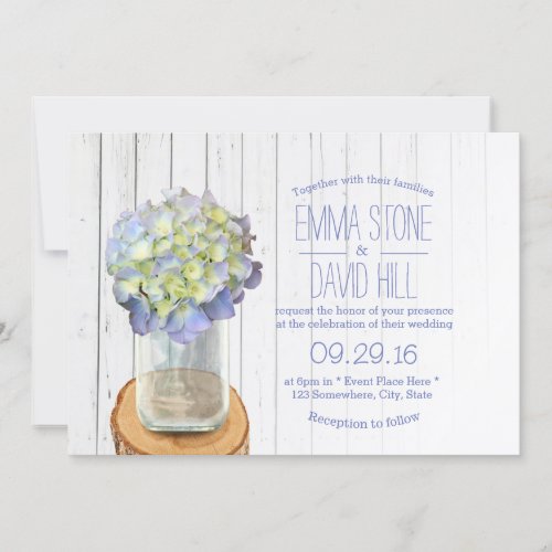 Country Rustic Mason Jar &amp; Hydrangea Wedding 5x7 Paper Invitation Card