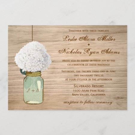 Country Rustic Mason Jar Hydrangea Wedding Invitation