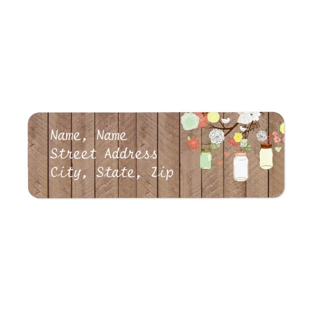 Country Rustic Mason Jar on Wood Address Label (Front)