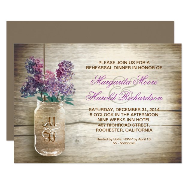 Country Rustic Mason Jar Rehearsal Dinner Invites