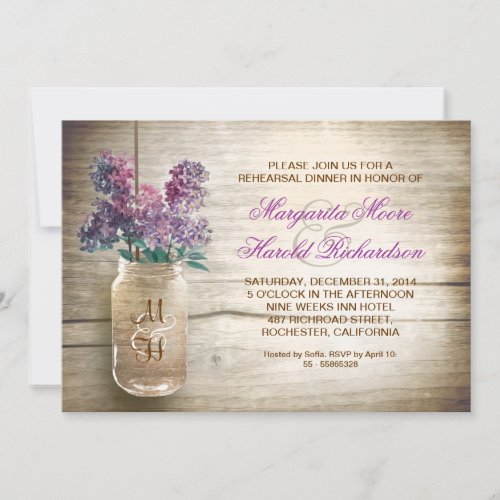 country rustic mason jar rehearsal dinner invites