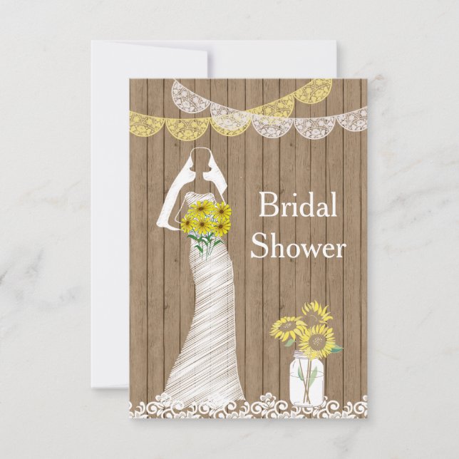 Country Rustic Mason Jar Sunflower Bride Bridal Sh Invitation (Front)