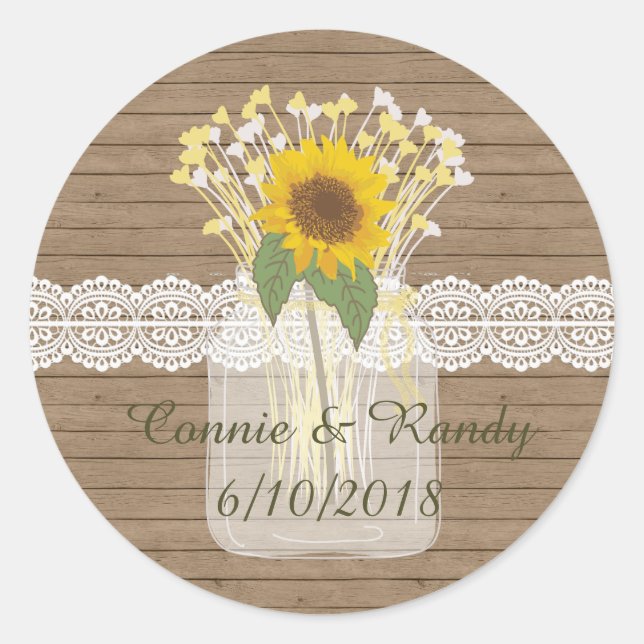 Country Rustic Mason Jar Sunflower Stickers (Front)