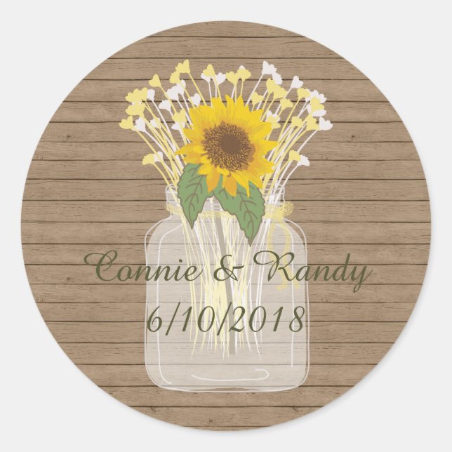 Country Rustic Mason Jar Sunflower Stickers (Front)