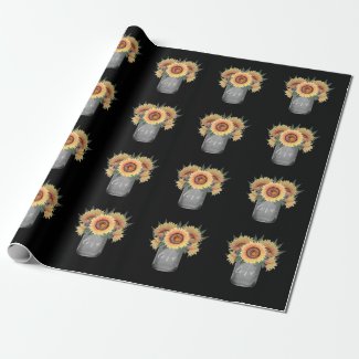 Country Rustic Mason Jar Sunflower Wedding Wrapping Paper