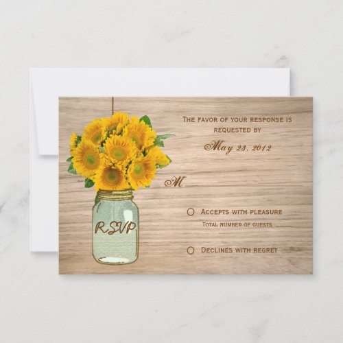 Country Rustic Mason Jar Sunflowers RSVP