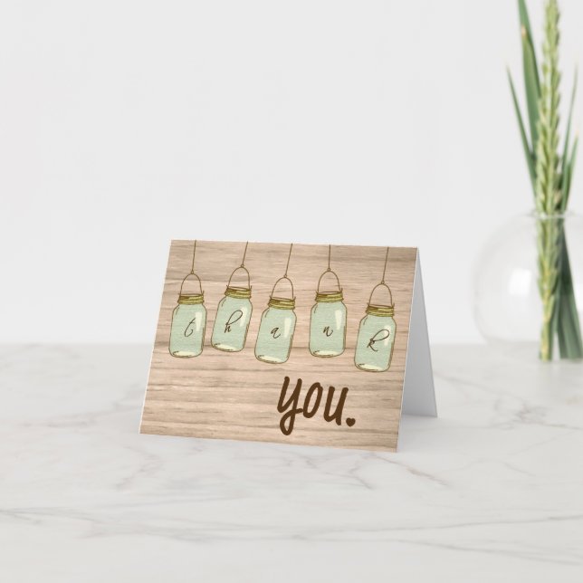 Country Rustic Mason Jar Thank You Note Card (Front)