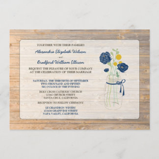 Country Rustic Mason Jar Wedding Invitation (navy)