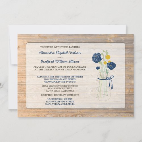Country Rustic Mason Jar Wedding Invitation (navy)