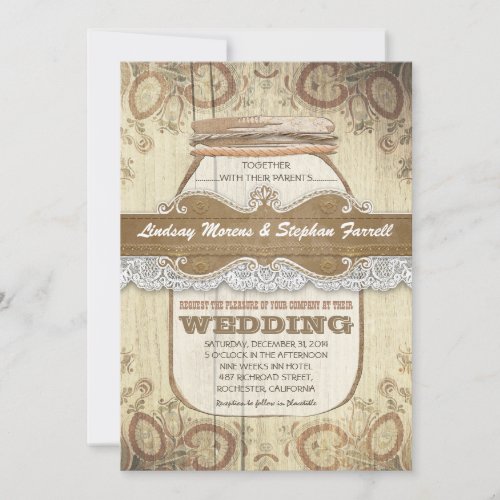 country rustic mason jar wedding invitations