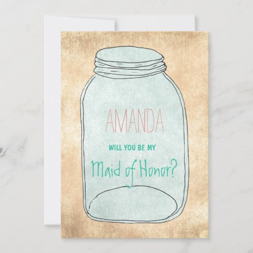 Country rustic mason jar Will you be my maid of Invitation