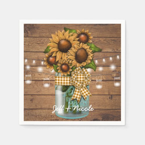 Country Rustic Mason Jar with Sunflower Napkins