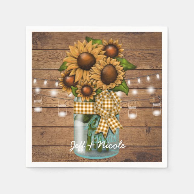 Country Rustic Mason Jar with Sunflower Napkins (Front)