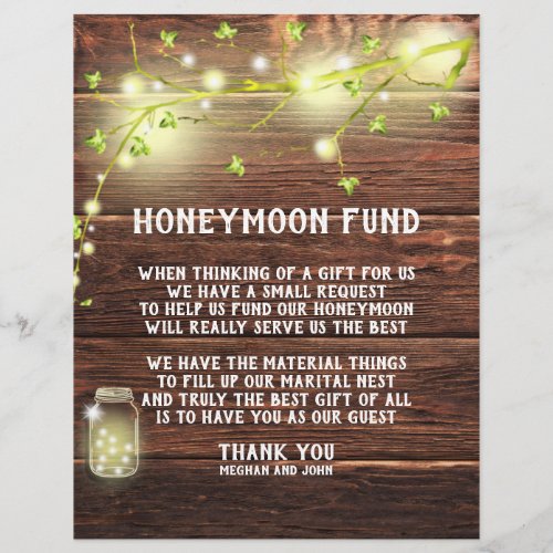 Country Rustic Mason String Lights Honeymoon Fund Letterhead