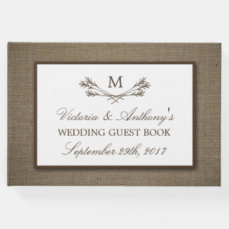Country Rustic Monogram Branch & Burlap Wedding Guest Book