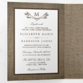 Country Rustic Monogram Branch & Burlap Wedding Tri-Fold Invitation (Inside First)