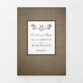 Country Rustic Monogram Branch & Burlap Wedding Tri-Fold Invitation (Cover)
