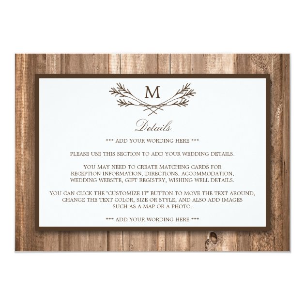 Country Rustic Monogram Branch & Wood Wedding Invitation