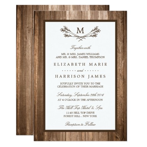 Country Rustic Monogram Branch &amp; Wood Wedding Card