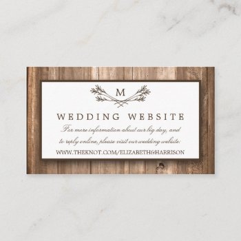 Country Rustic Monogram Branch & Wood Wedding Enclosure Card by WeddingStore at Zazzle