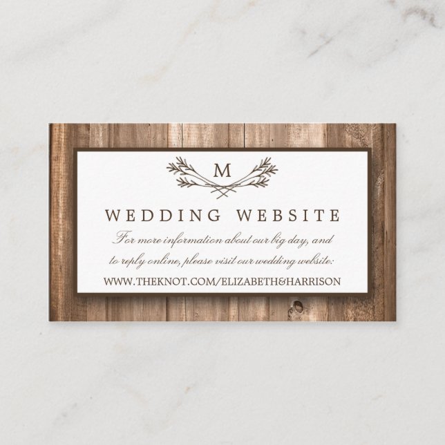 Country Rustic Monogram Branch & Wood Wedding Enclosure Card (Front)