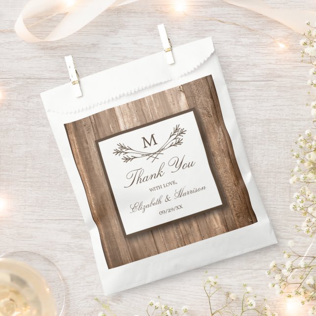 Country Rustic Monogram Branch & Wood Wedding Favor Bag (Clipped)