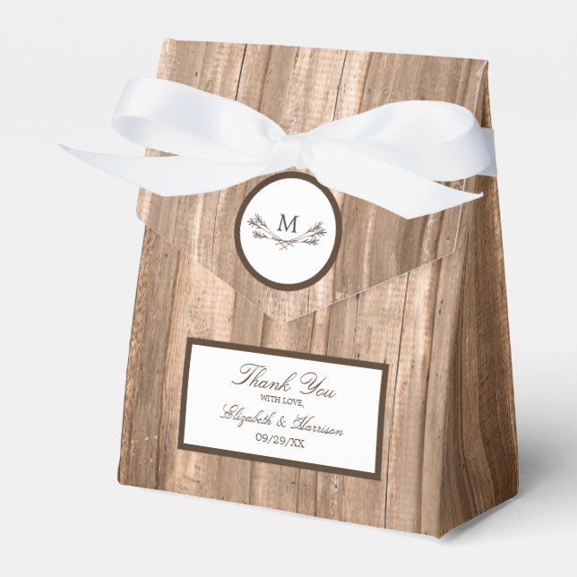 Country Rustic Monogram Branch & Wood Wedding Favor Boxes (Front Side)