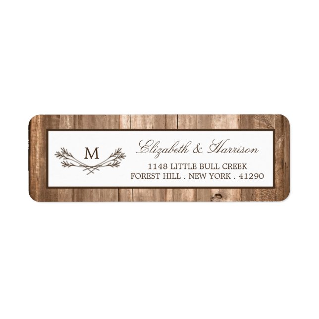 Country Rustic Monogram Branch & Wood Wedding Label (Front)