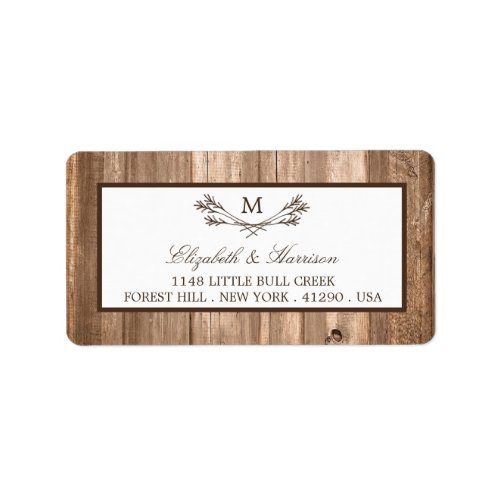 Country Rustic Monogram Branch  Wood Wedding Label