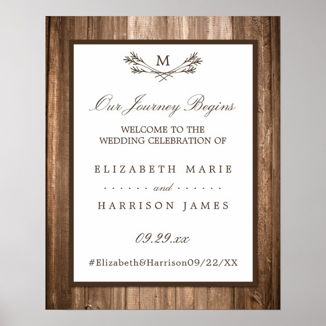 Country Rustic Monogram Branch & Wood Wedding Poster (Front)