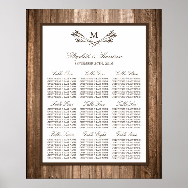 Country Rustic Monogram Branch & Wood Wedding Poster (Front)