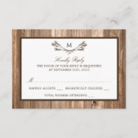 Country Rustic Monogram Branch & Wood Wedding RSVP