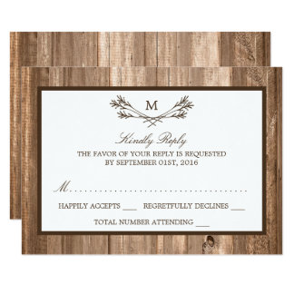 Country Rustic Monogram Branch & Wood Wedding RSVP Card