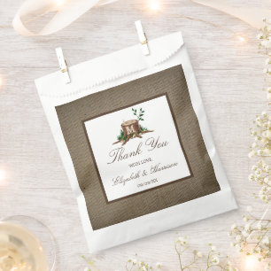 Country Rustic Monogram Tree & Burlap Wedding Favor Bag