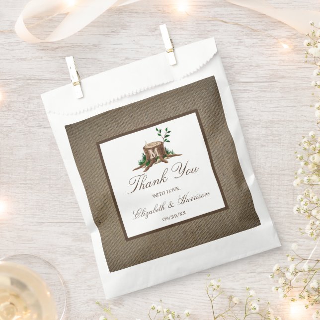 Country Rustic Monogram Tree & Burlap Wedding Favor Bag (Clipped)