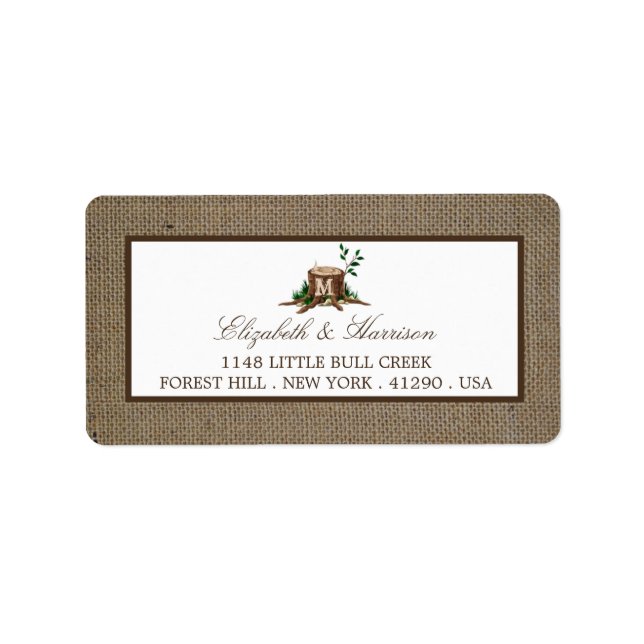 Country Rustic Monogram Tree & Burlap Wedding Label (Front)