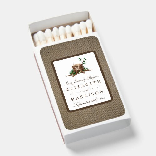 Country Rustic Monogram Tree  Burlap Wedding Matchboxes